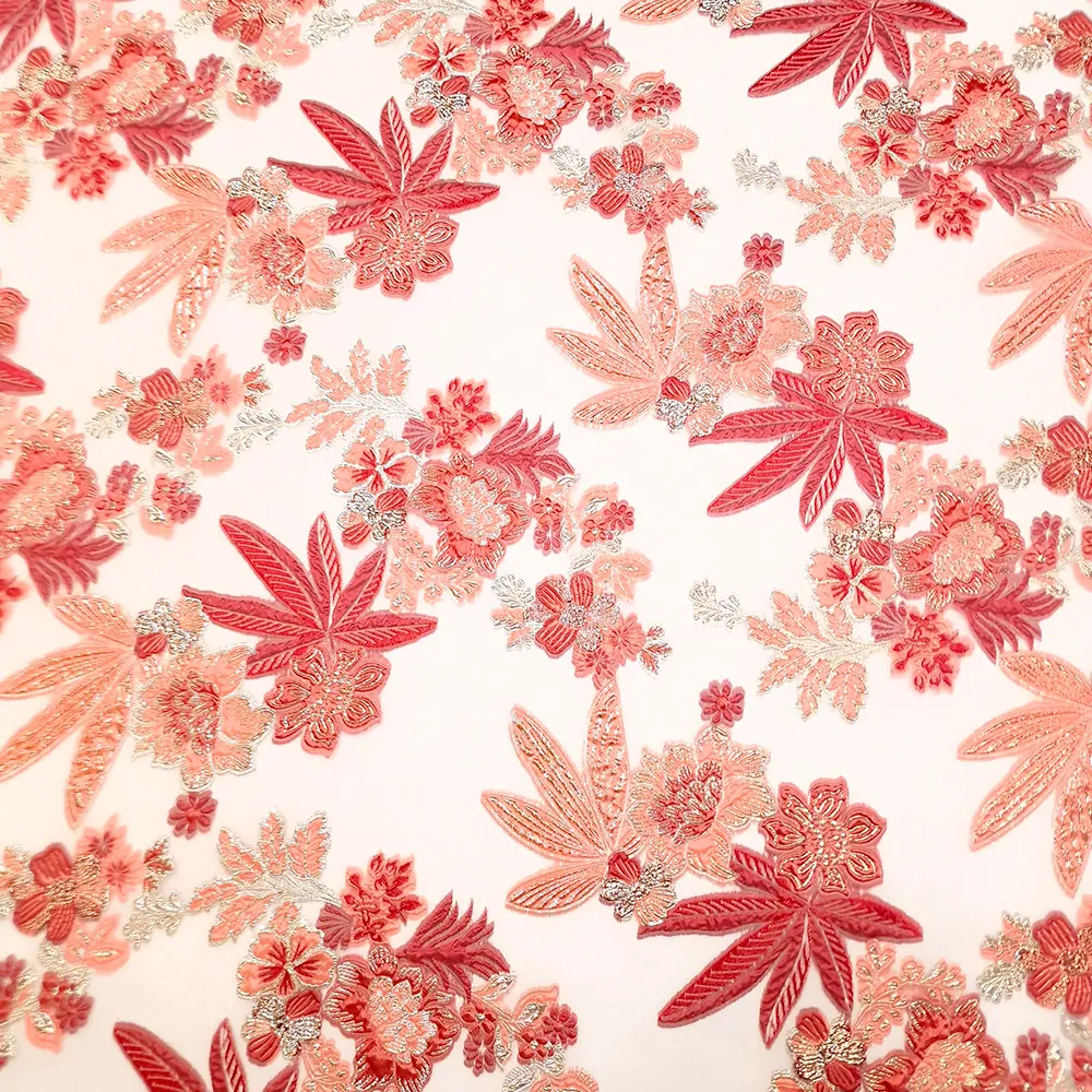 brokát/organza, zlatá-bordó-lososová