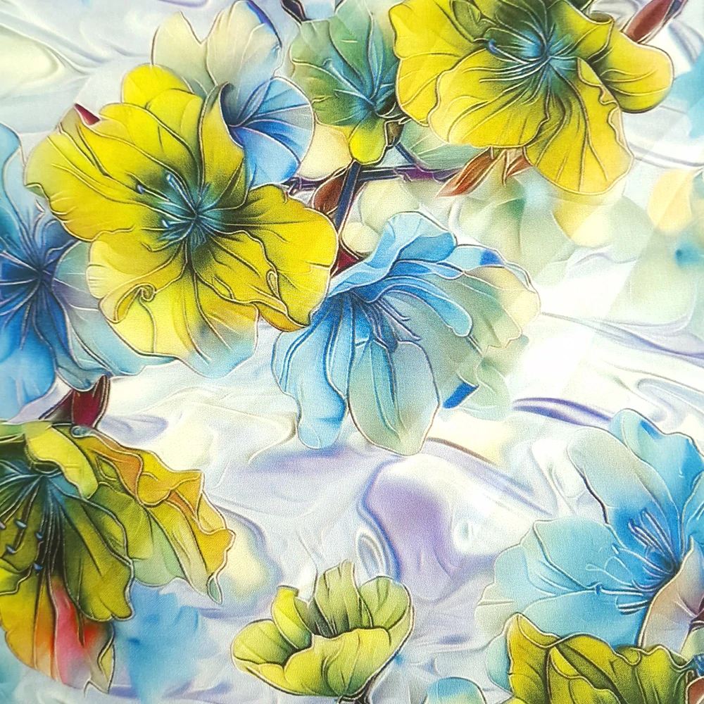 viskózové plátno, květy, žlutá a  modrá