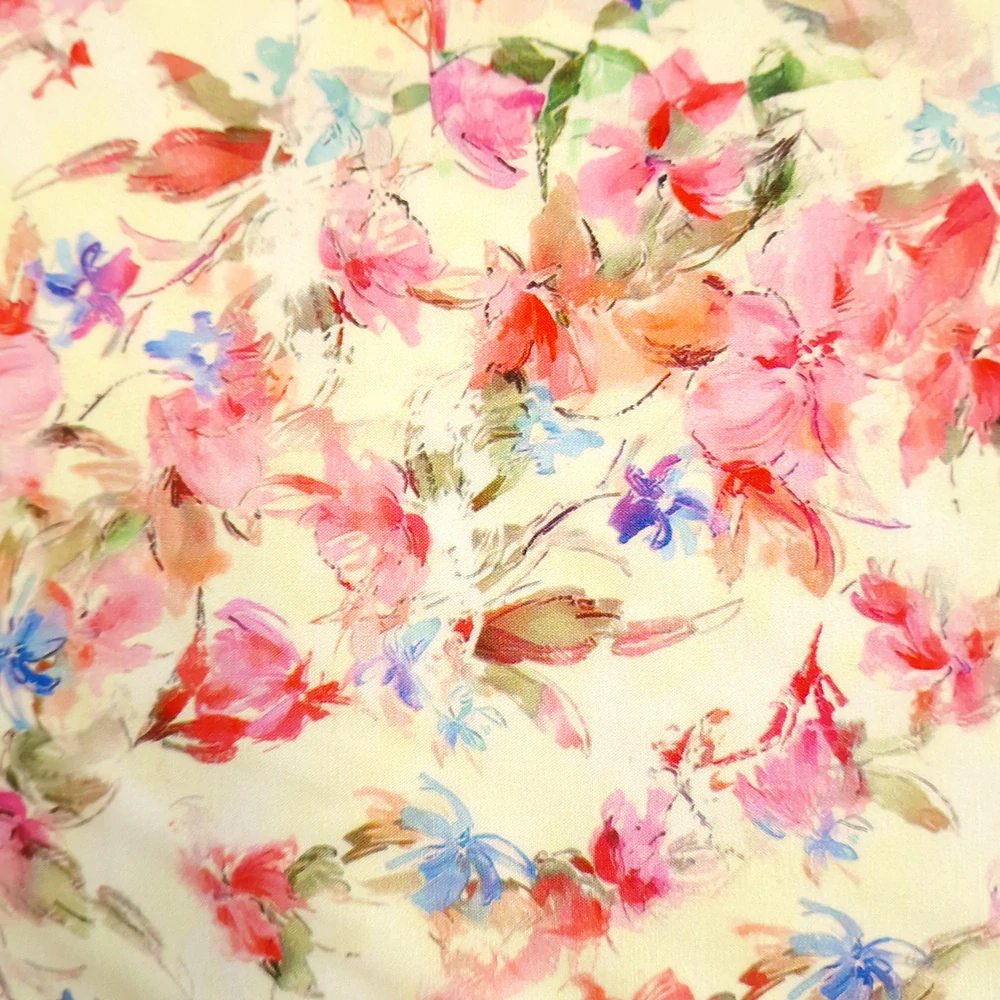 viskózové plátno, vzor jemná kvítka, růžová