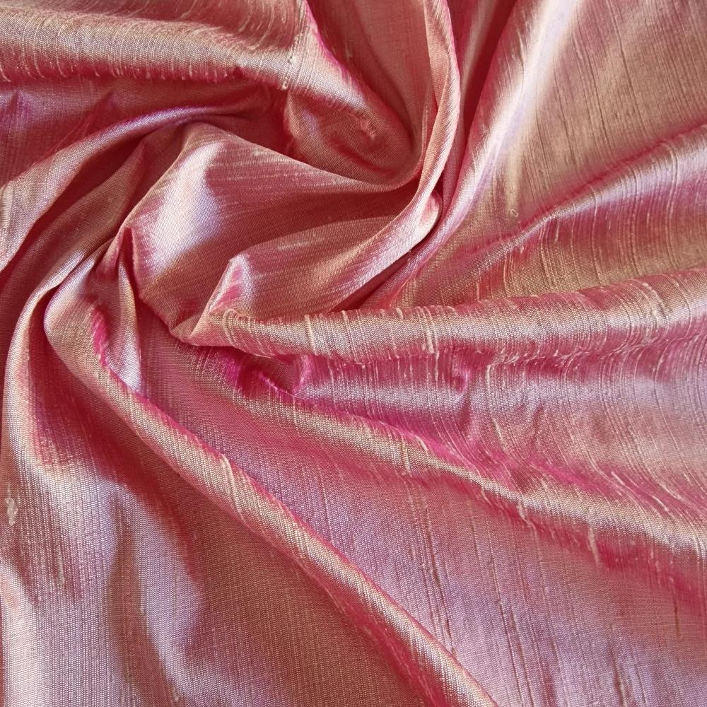 hedvábí, šantung s výraznou strukturou, šanžánový, starorůžovo/béžový