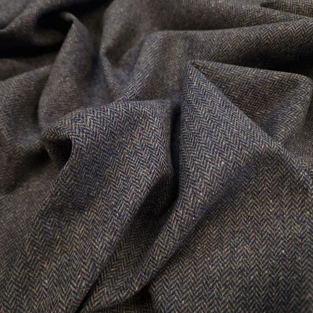 vlna, tweed, rybí kost, modrošedá