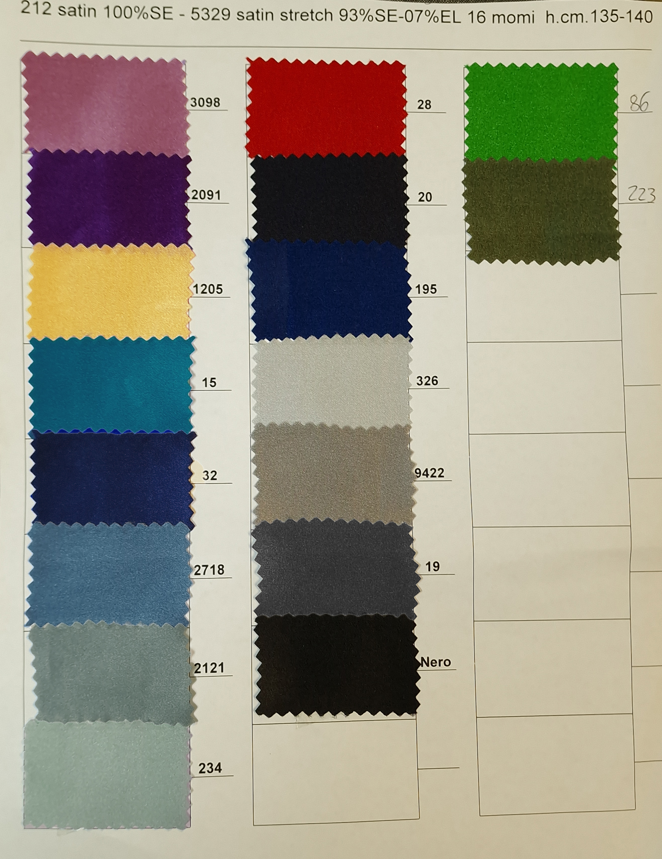 Hedvábí 100% - Satén, objednání podle barevnice (min. 5m od barvy)