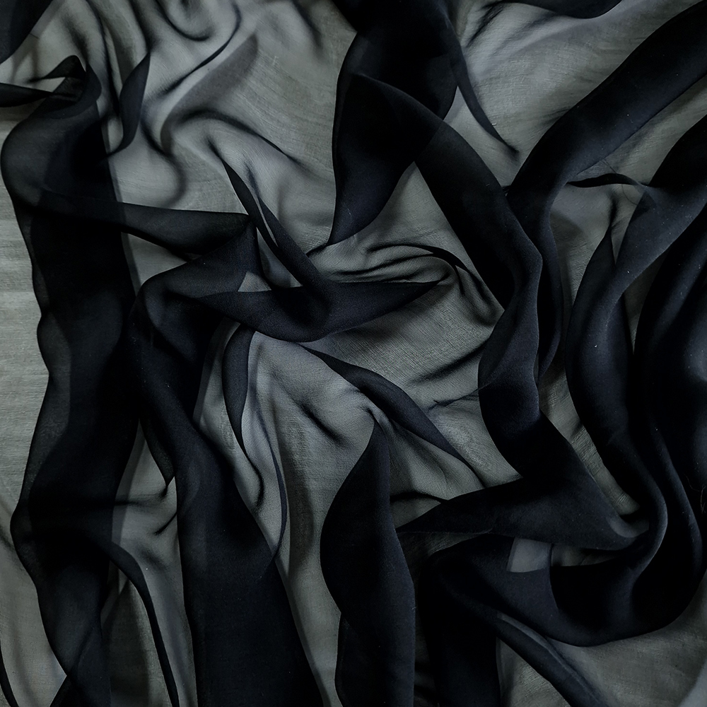 hedvábí, šifon, černá