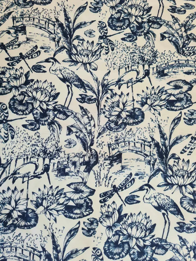 popelín elastický, vzor natura, blu