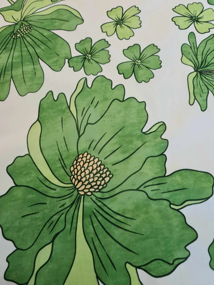 popelín elastický, veké květy, zelená