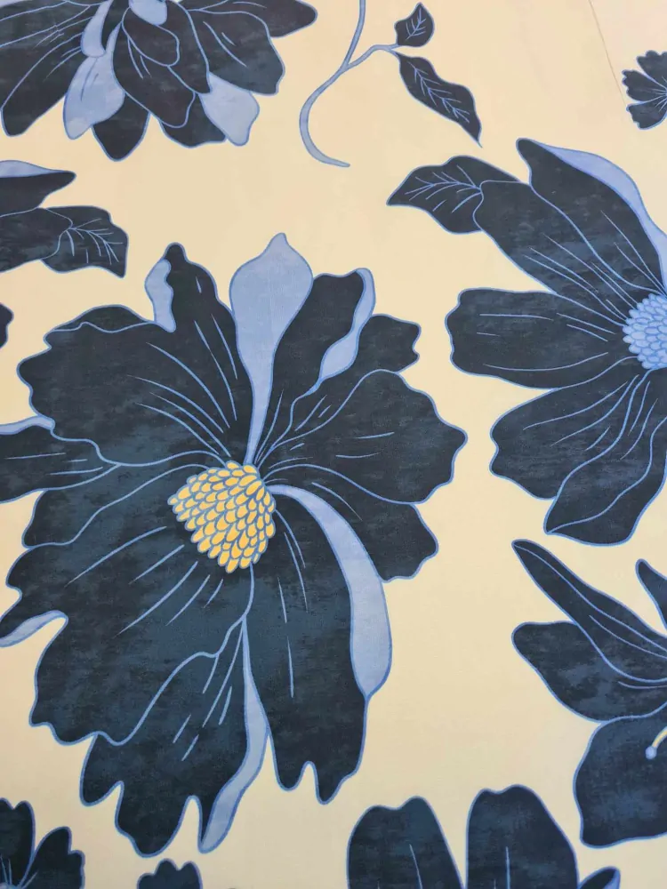 popelín elastický, velké květy, blu