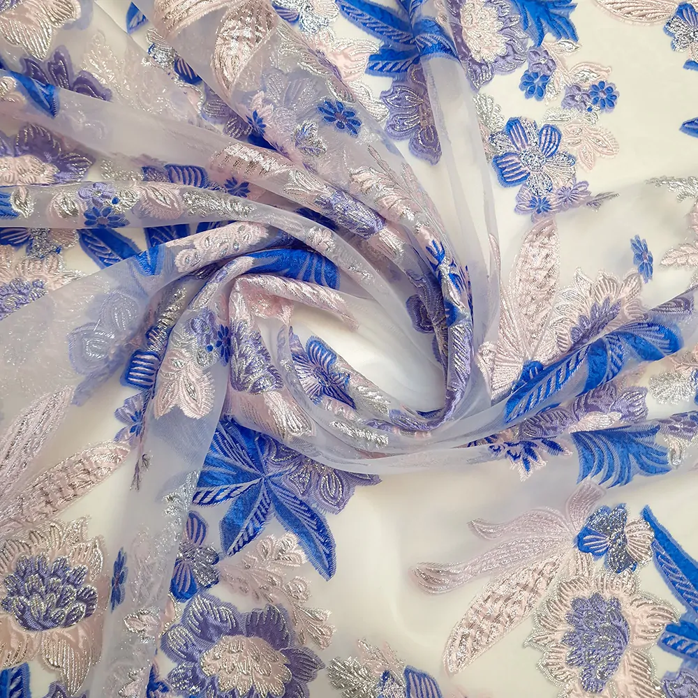 brokát/organza, modro-stríbrná