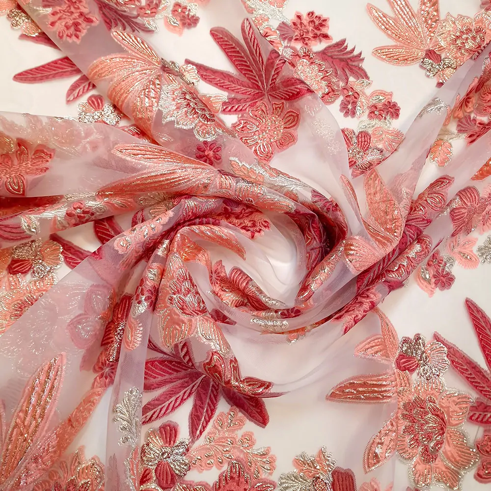 brokát/organza, zlatá-bordó-lososová