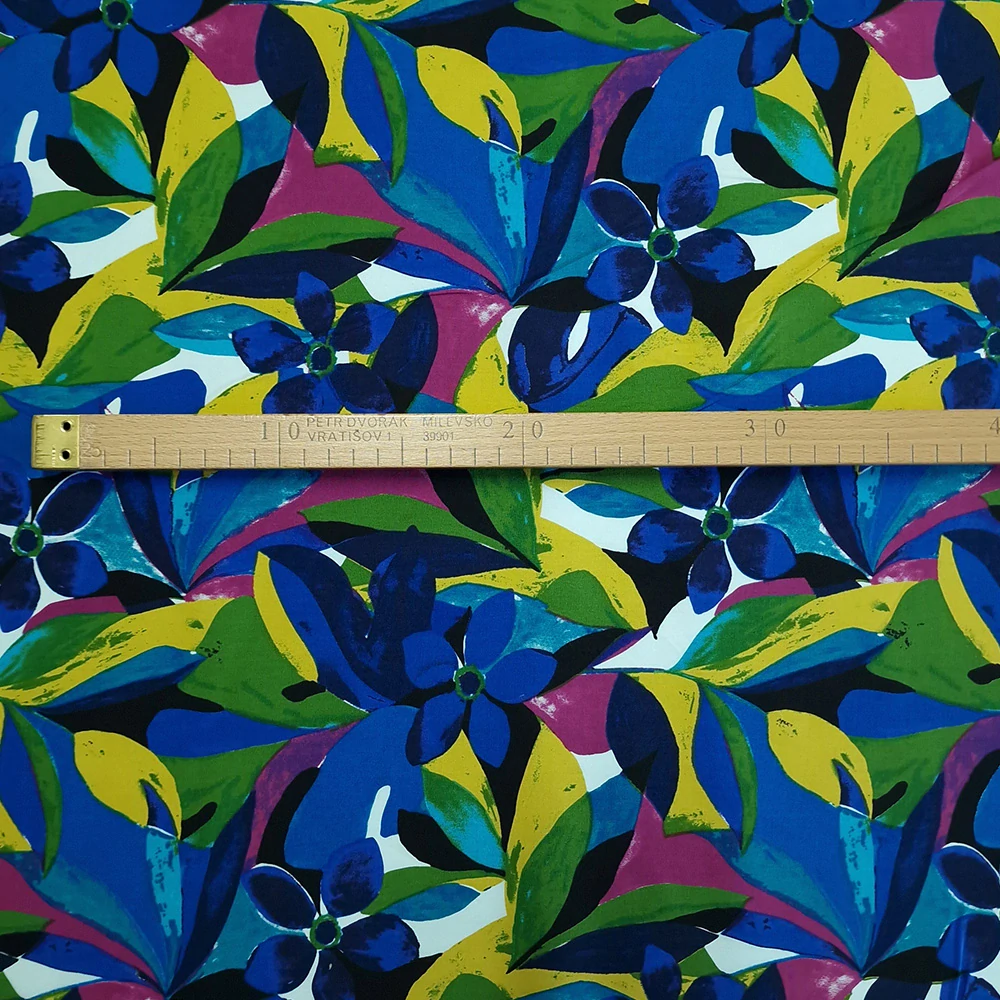 bavlněné plátno, modrý květ