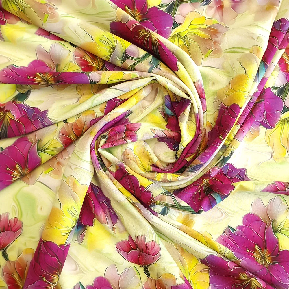 viskózové plátno, květy, magenta a žlutá