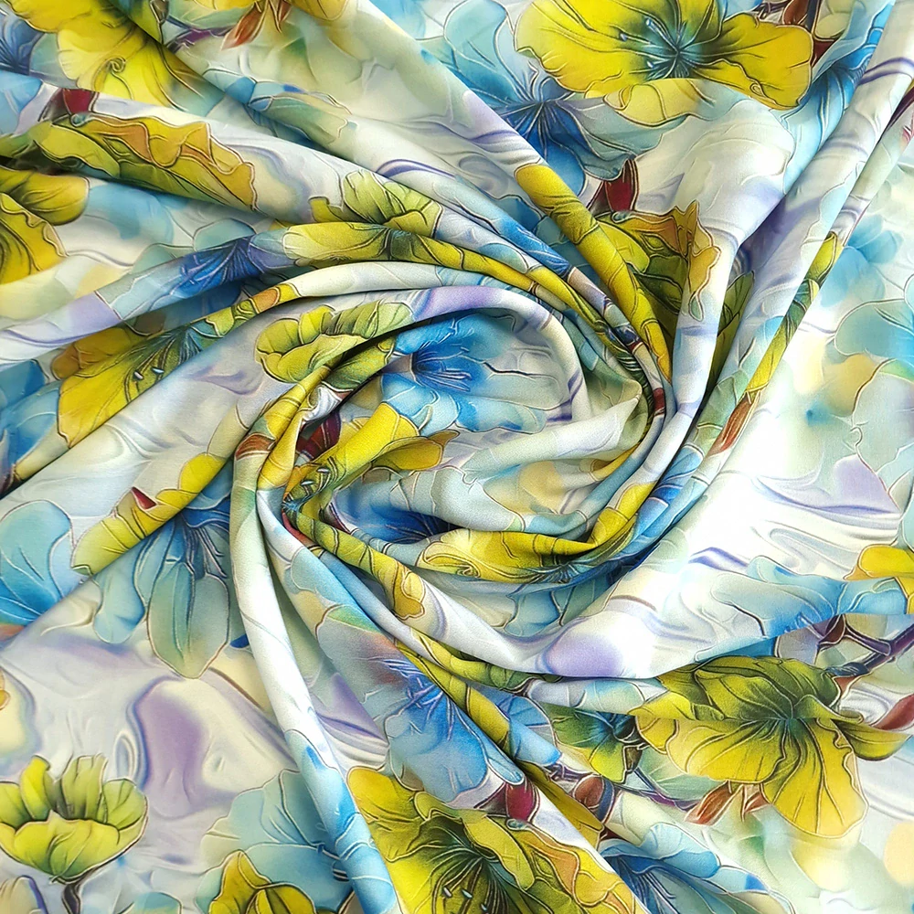 viskózové plátno, květy, žlutá a  modrá