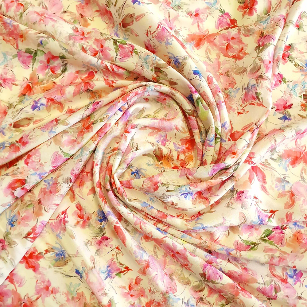 viskózové plátno, vzor jemná kvítka, růžová