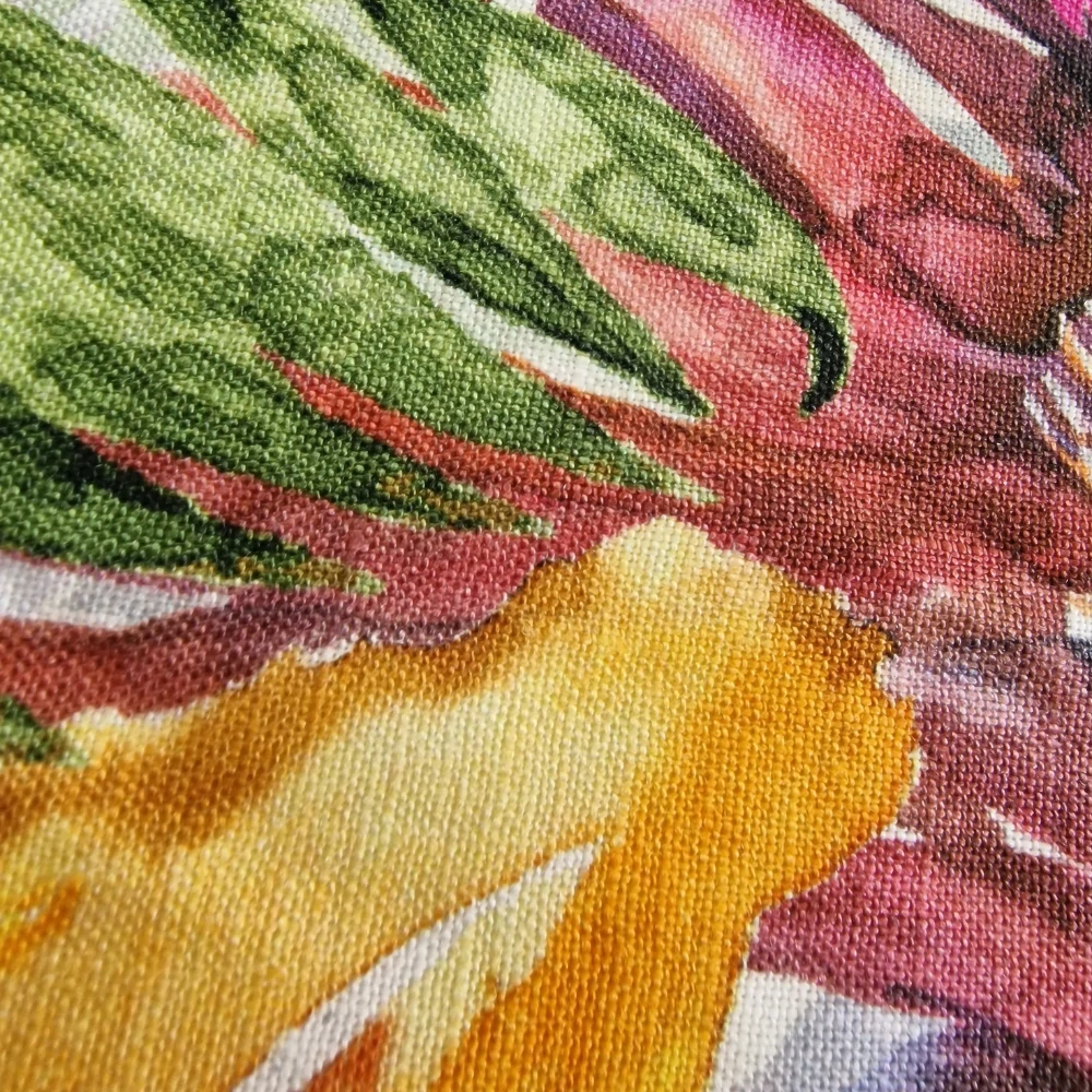 len, vzor květy, bílá