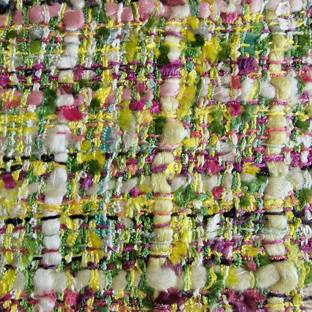 kostýmovka typu Chanel, zelená/žlutá/magenta