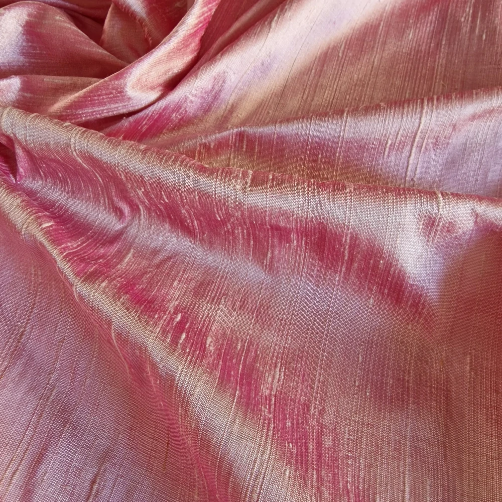 hedvábí, šantung s výraznou strukturou, šanžánový, starorůžovo/béžový