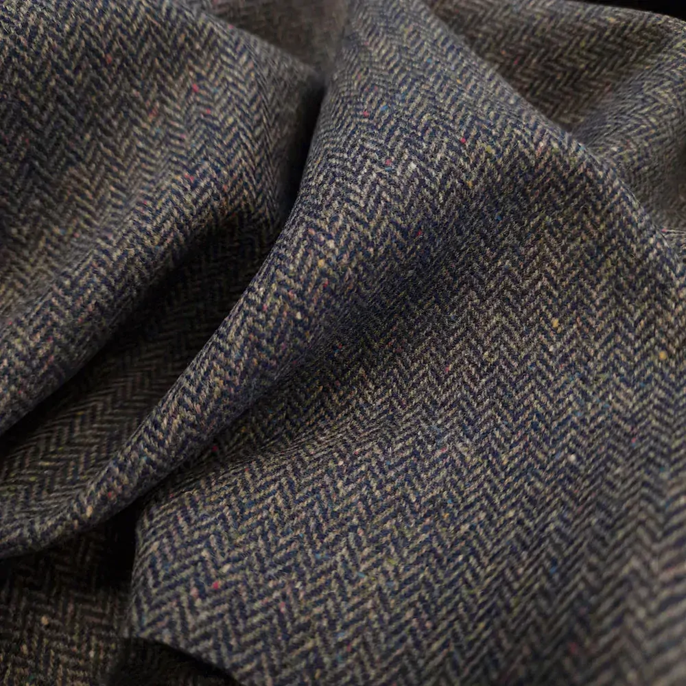 vlna, tweed, rybí kost, modrošedá