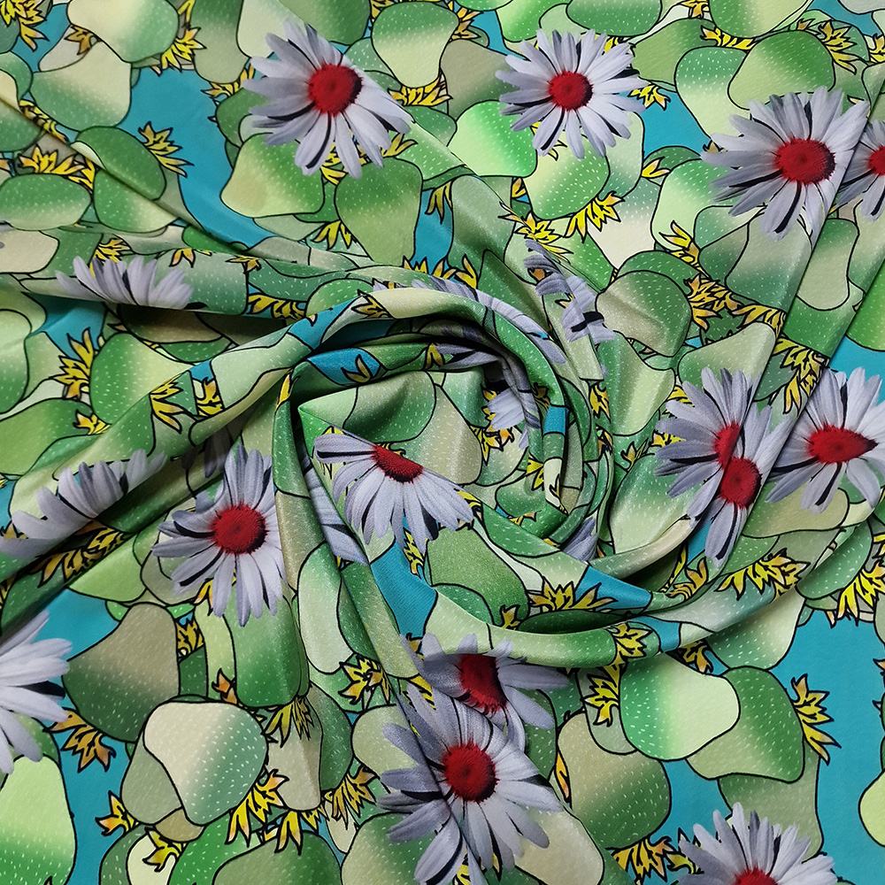 hedvábný crepe de chine, vzor kopretiny