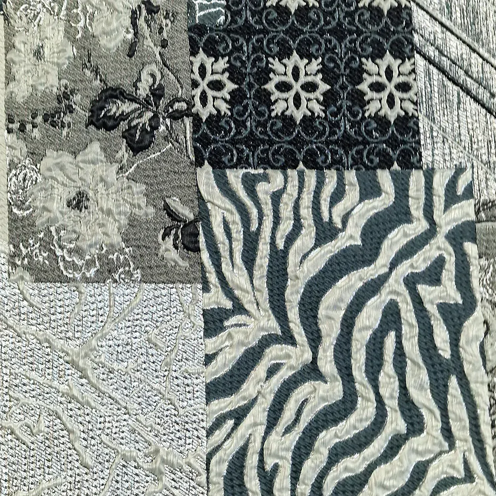 brokát Patchwork, šedo/stříbrný