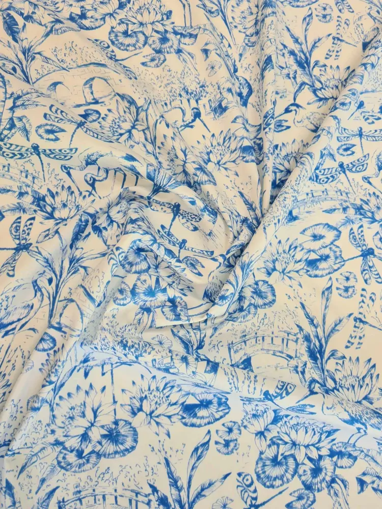 popelín elastický, vzor natura , azzurro