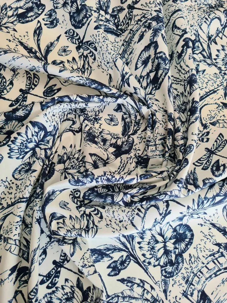 popelín elastický, vzor natura, blu