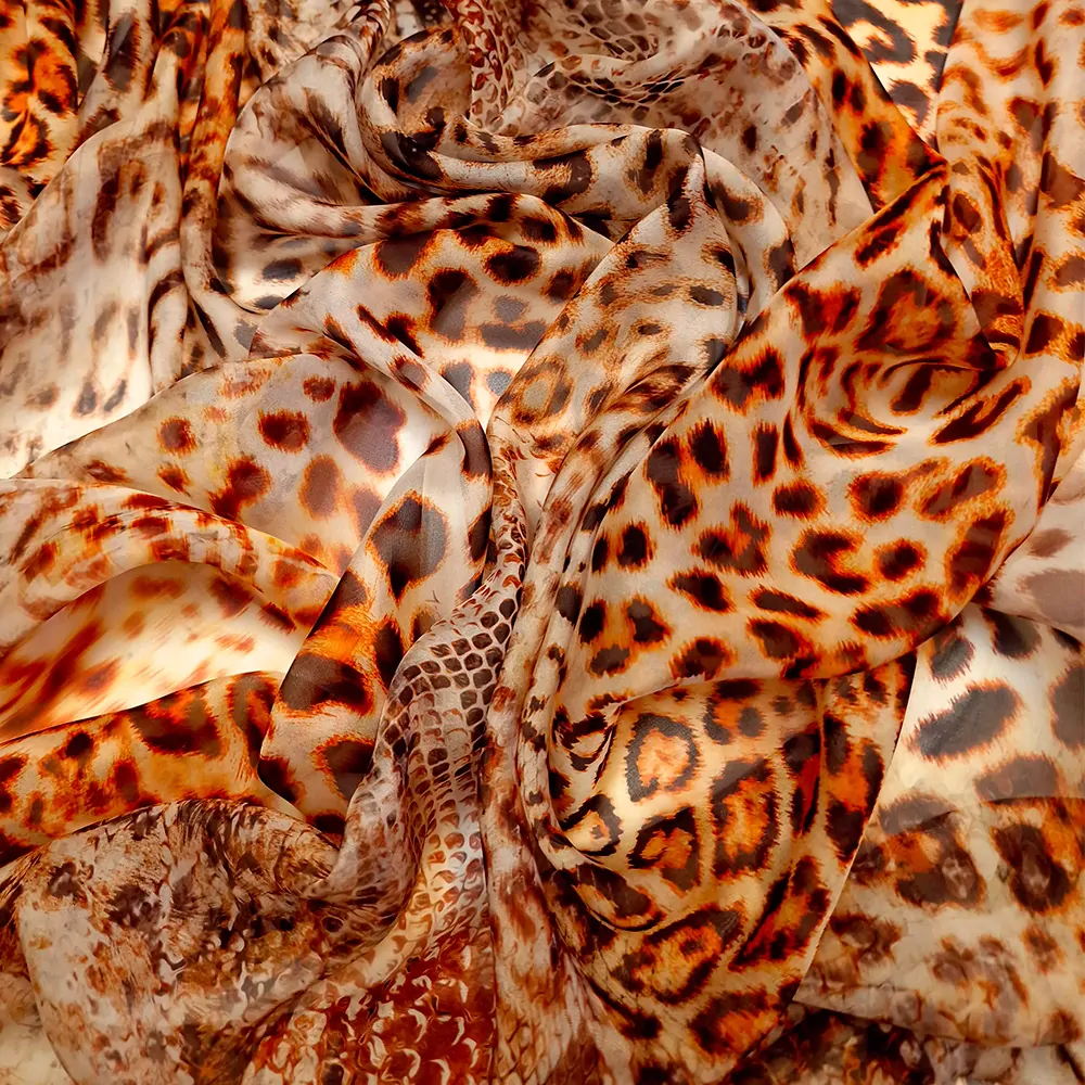 hedvábí, šifon, zvířecí vzor