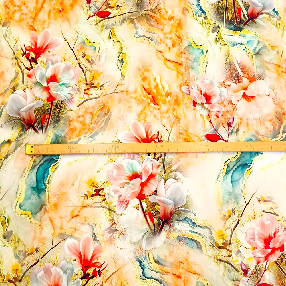 satén, barevné květy