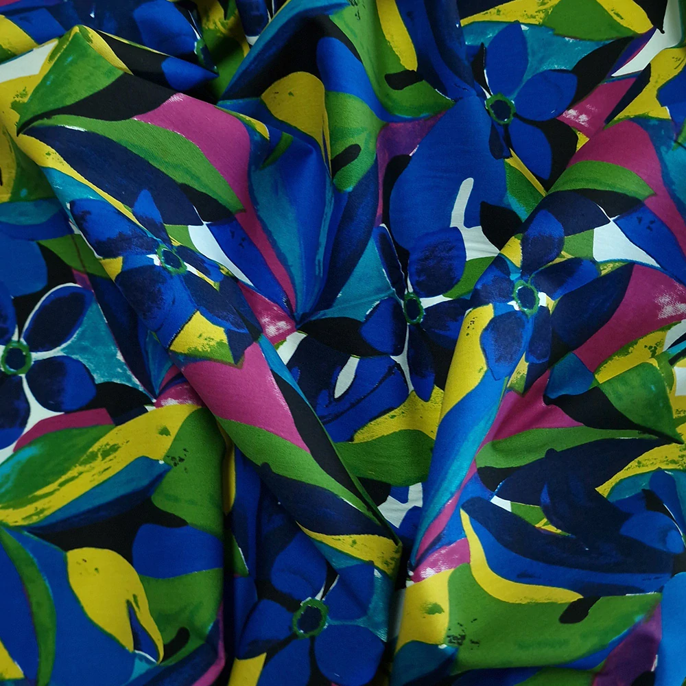 bavlněné plátno, modrý květ