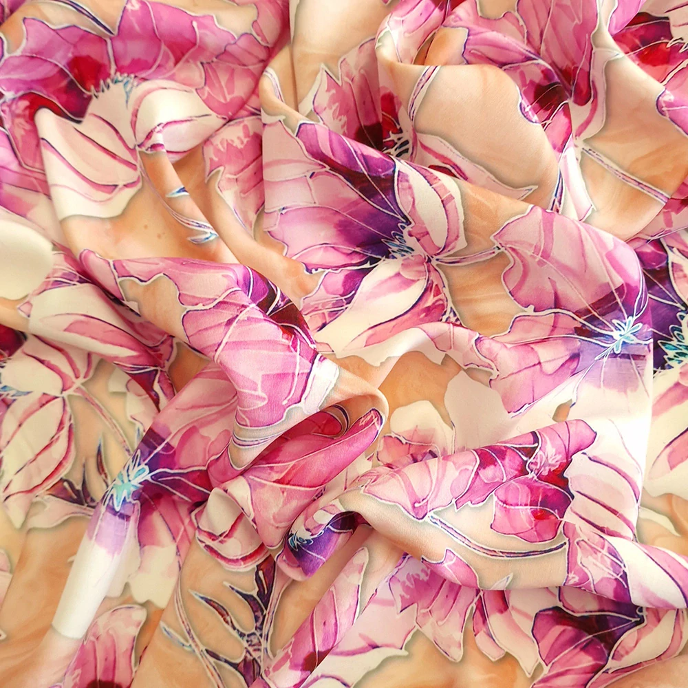 viskózové plátno, magenta květy