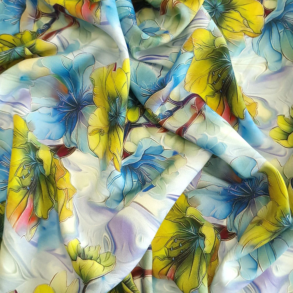 viskózové plátno, květy, žlutá a  modrá