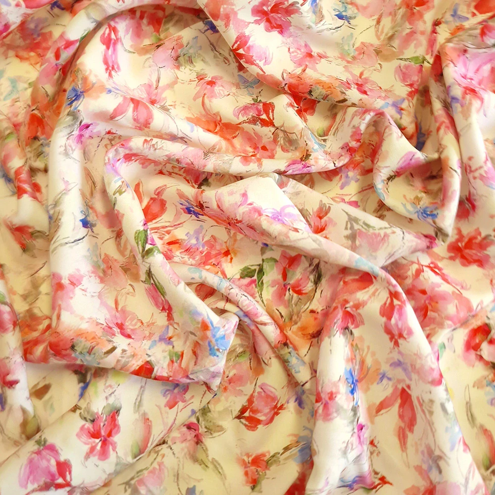 viskózové plátno, vzor jemná kvítka, růžová