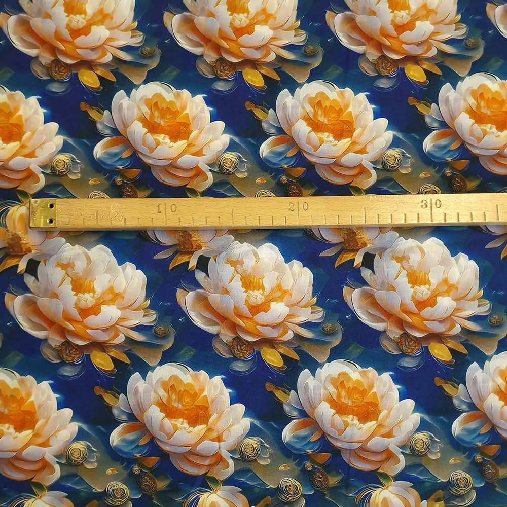 viskózové plátno s hedvábím, vzor lotus