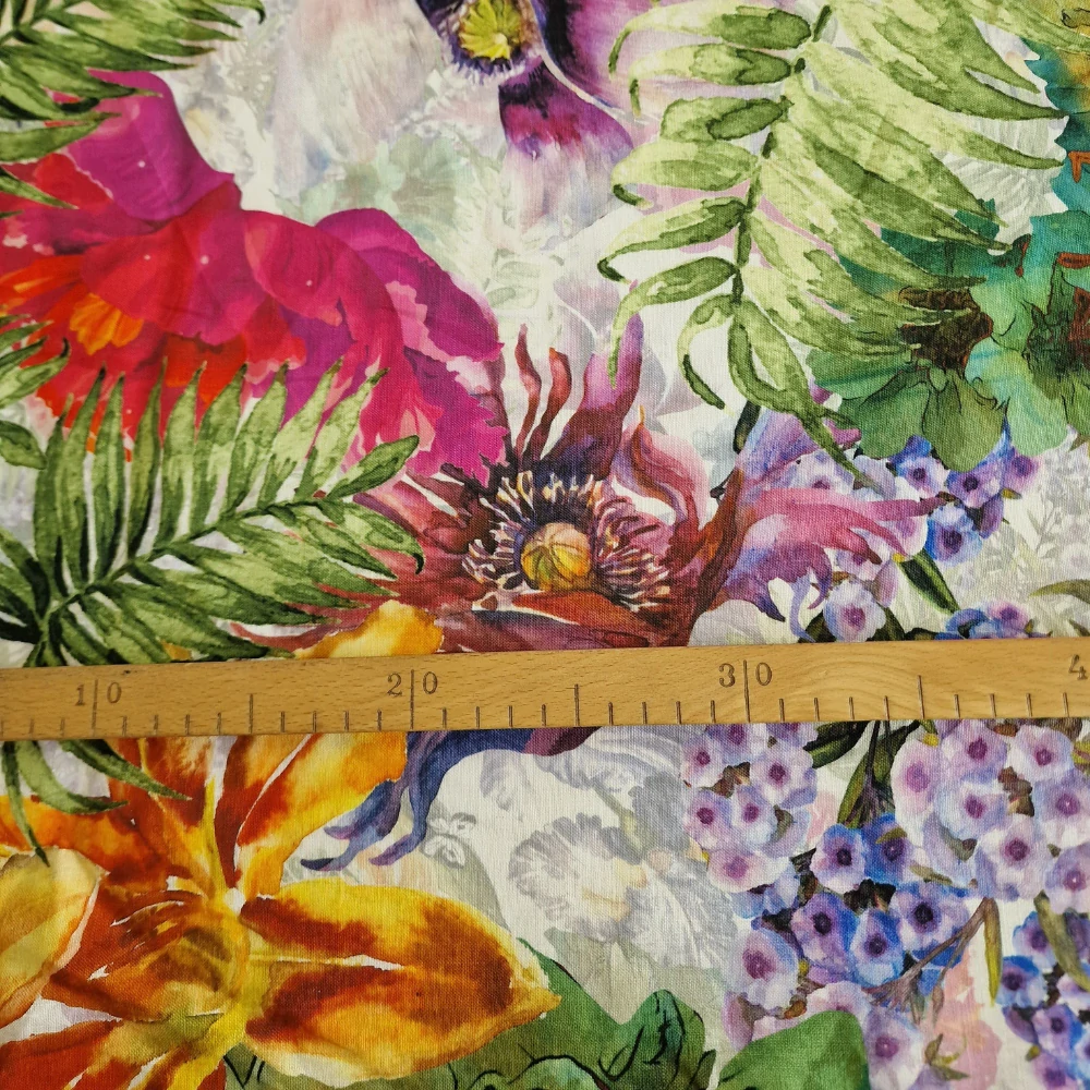 len, vzor květy, bílá