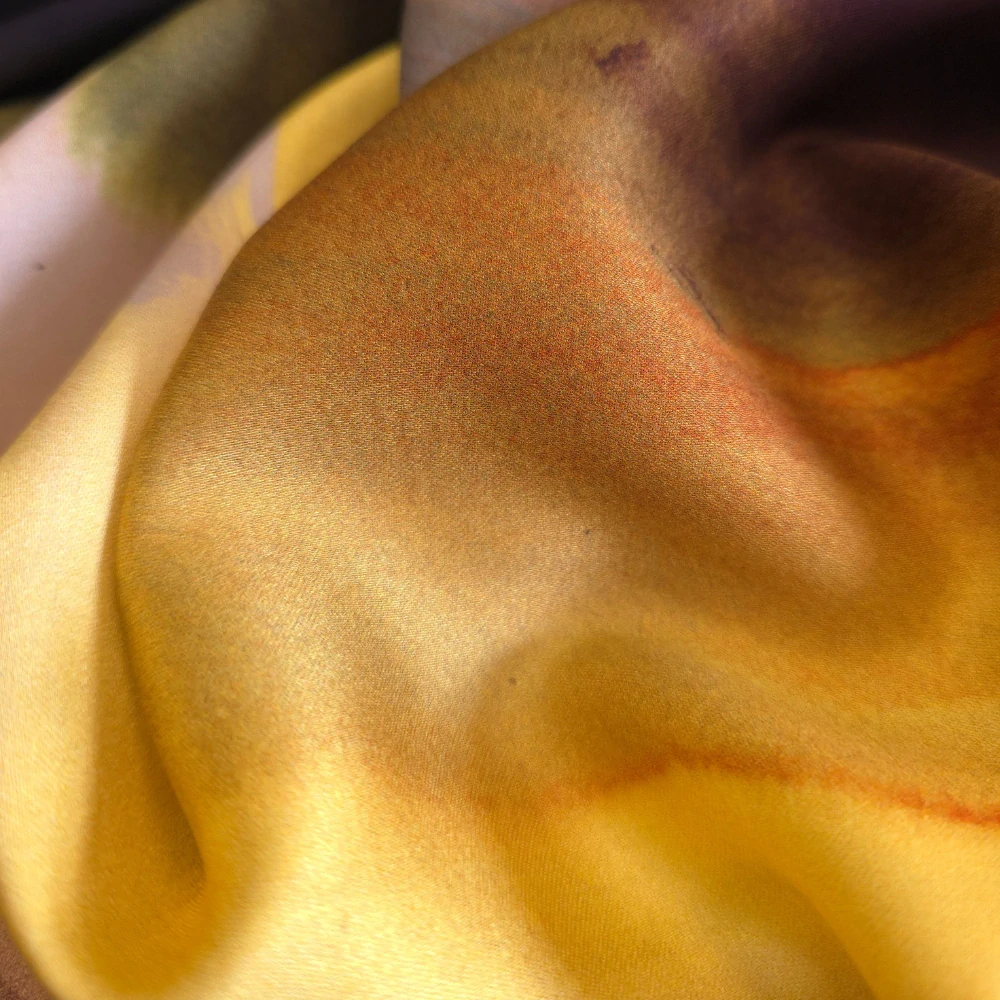 viskózový satén, khaki/hnědá/žlutá