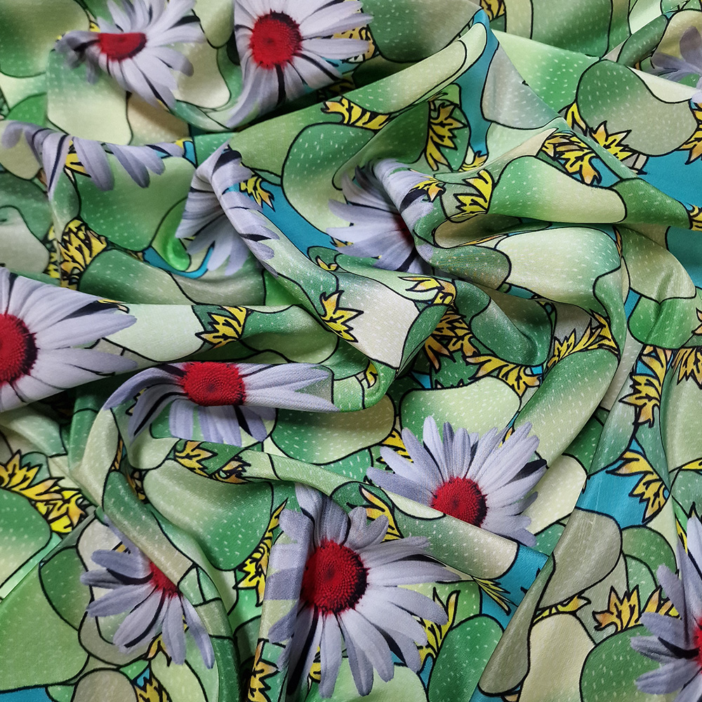 hedvábný crepe de chine, vzor kopretiny