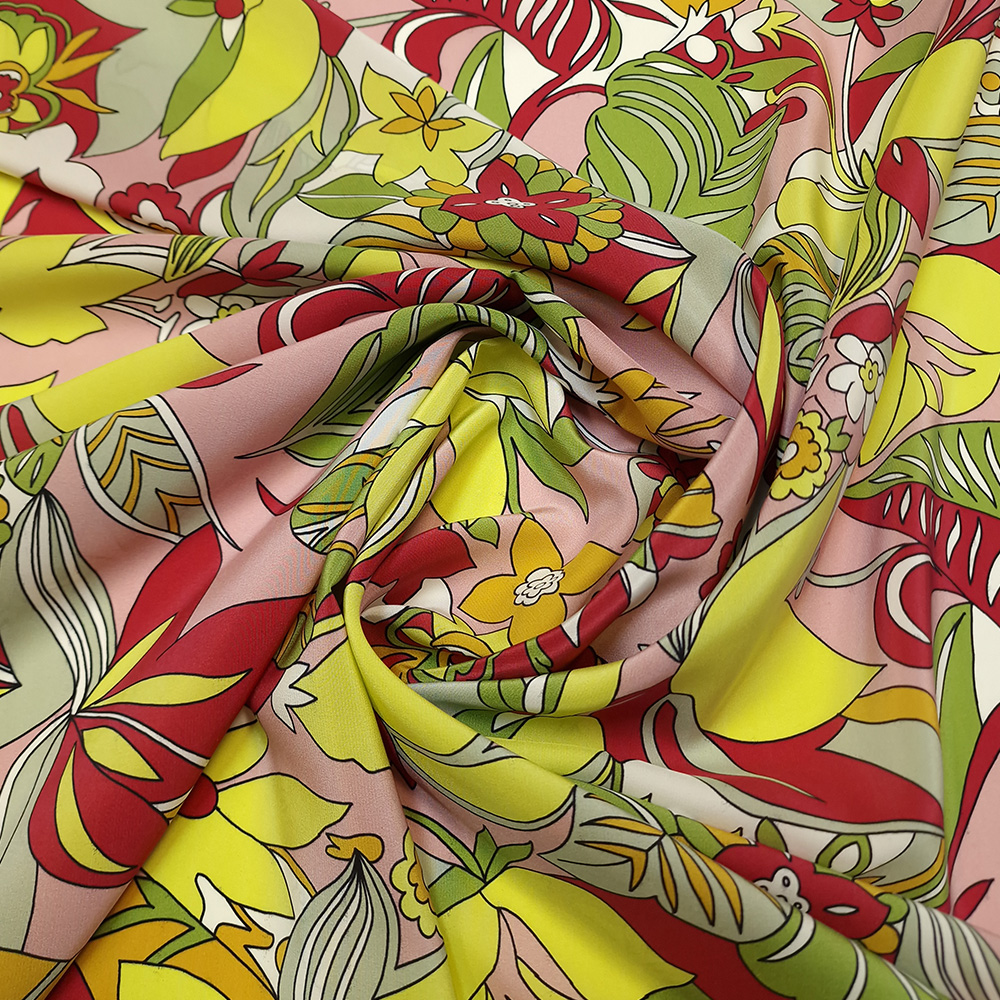 hedvábný crepe de chine, vzor tropic