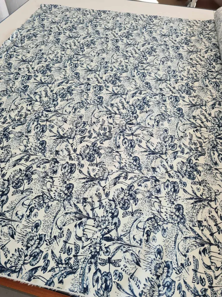 popelín elastický, vzor natura, blu