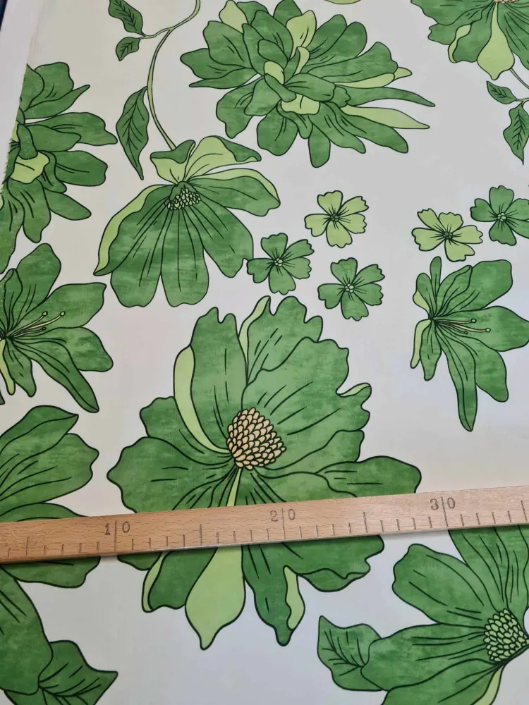 popelín elastický, veké květy, zelená