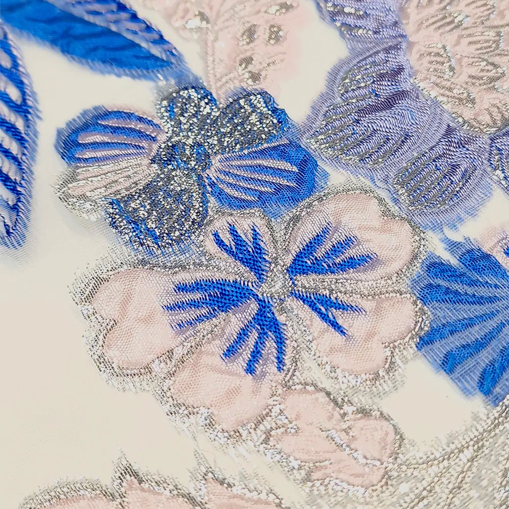 brokát/organza, modro-stríbrná