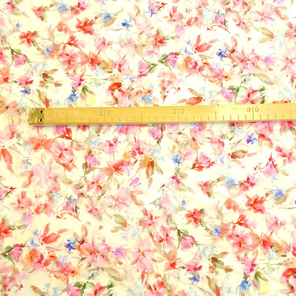 viskózové plátno, vzor jemná kvítka, růžová