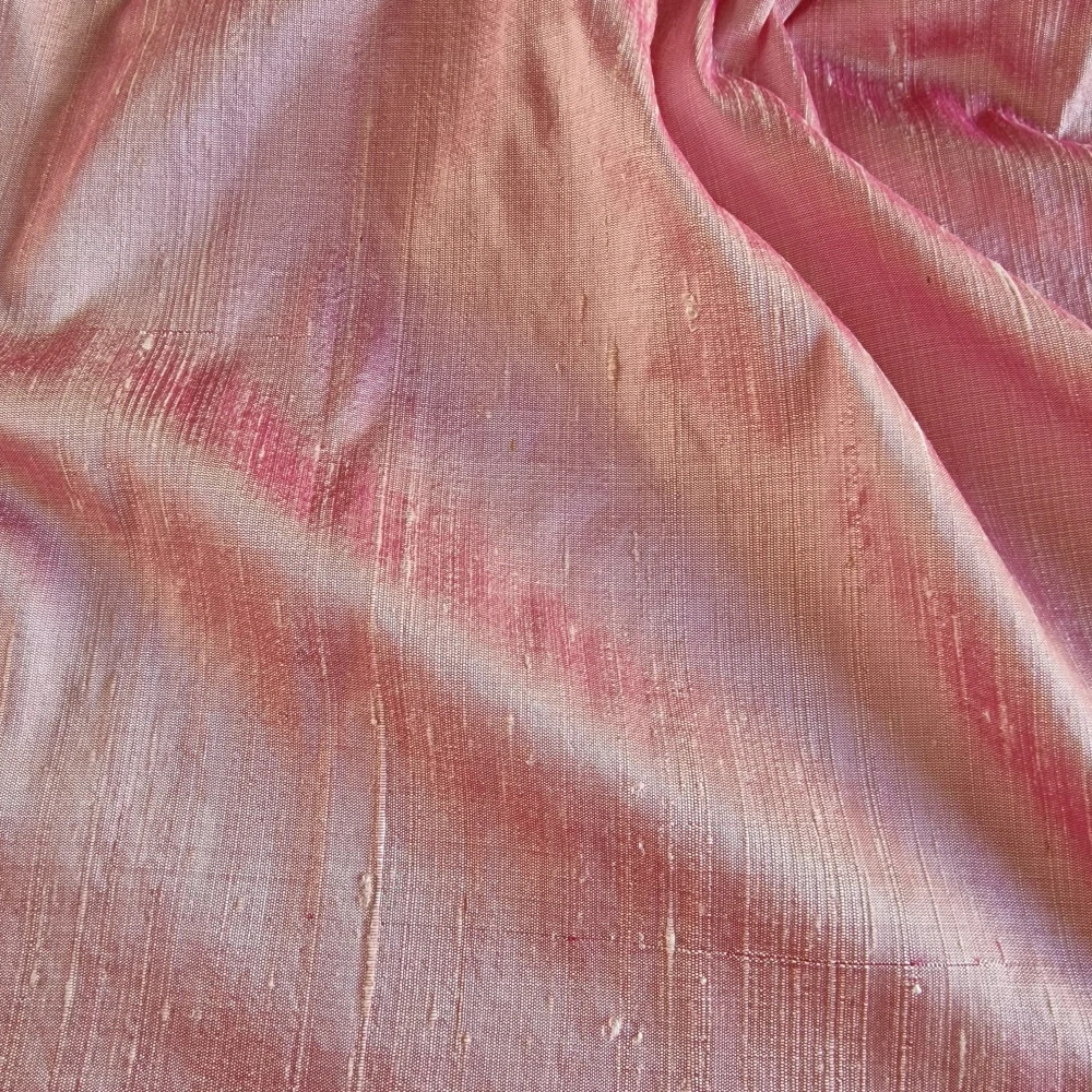 hedvábí, šantung s výraznou strukturou, šanžánový, starorůžovo/béžový