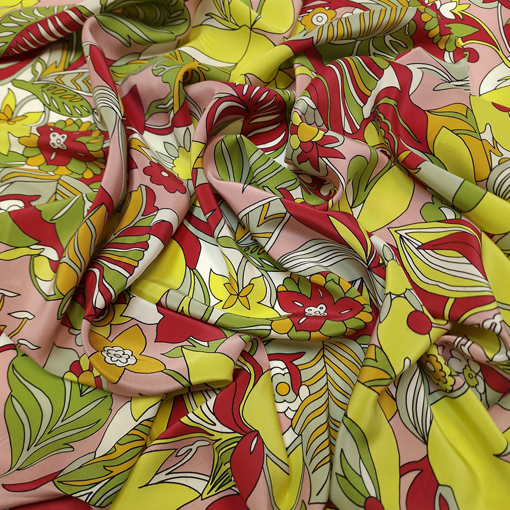 hedvábný crepe de chine, vzor tropic