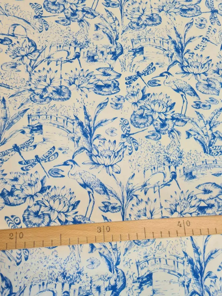 popelín elastický, vzor natura , azzurro