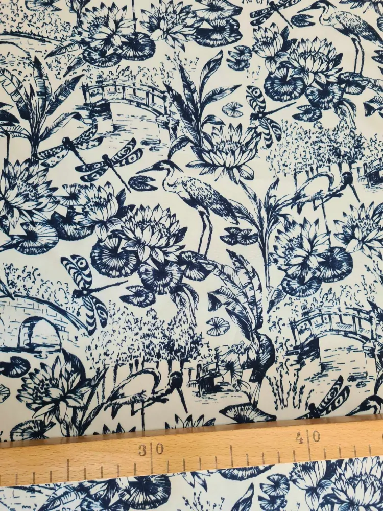 popelín elastický, vzor natura, blu