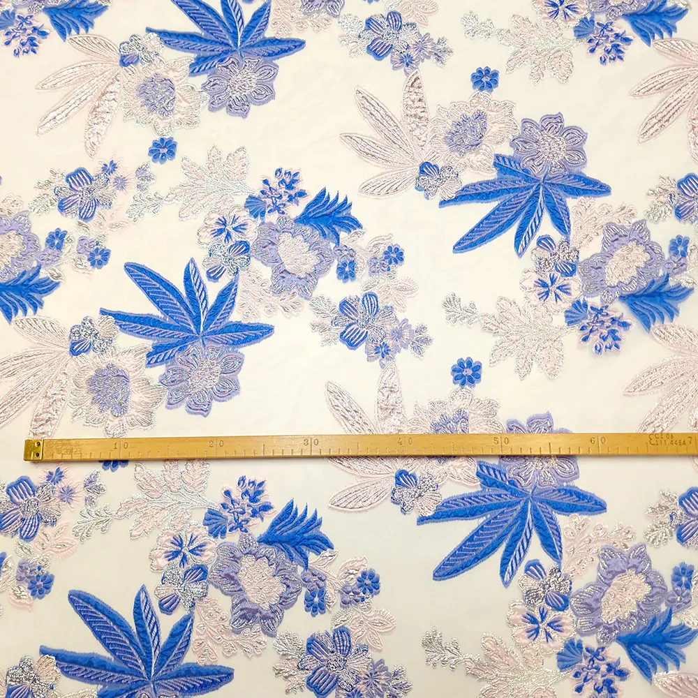 brokát/organza, modro-stríbrná