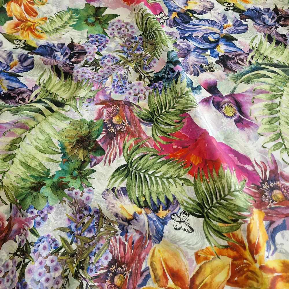 len, vzor květy, bílá