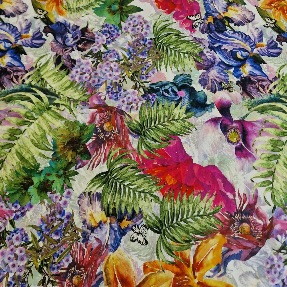 len, vzor květy, bílá