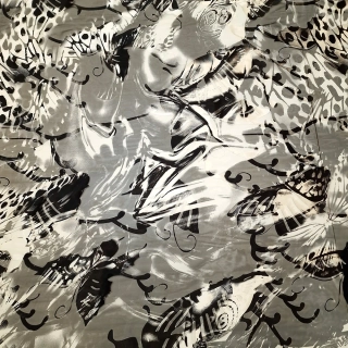 hedvábí DEVORÉ, bílo/černo/šedý vzor