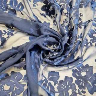 hedvábí DEVORÉ, růže, blu