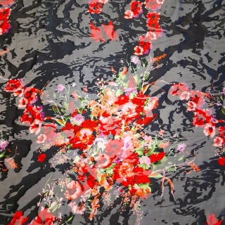 hedvábí DEVORÉ, červené květy