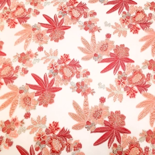 brokát/organza, zlatá-bordó-lososová